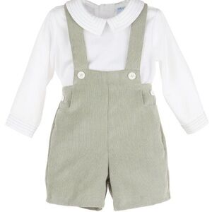 Luli & Me Baby Boys Boutique Corduroy Suspender Shorts Size 12 Months Sage Green